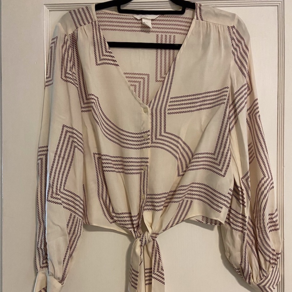 Vintage Style Fabric Silky Tie Front Blouse
